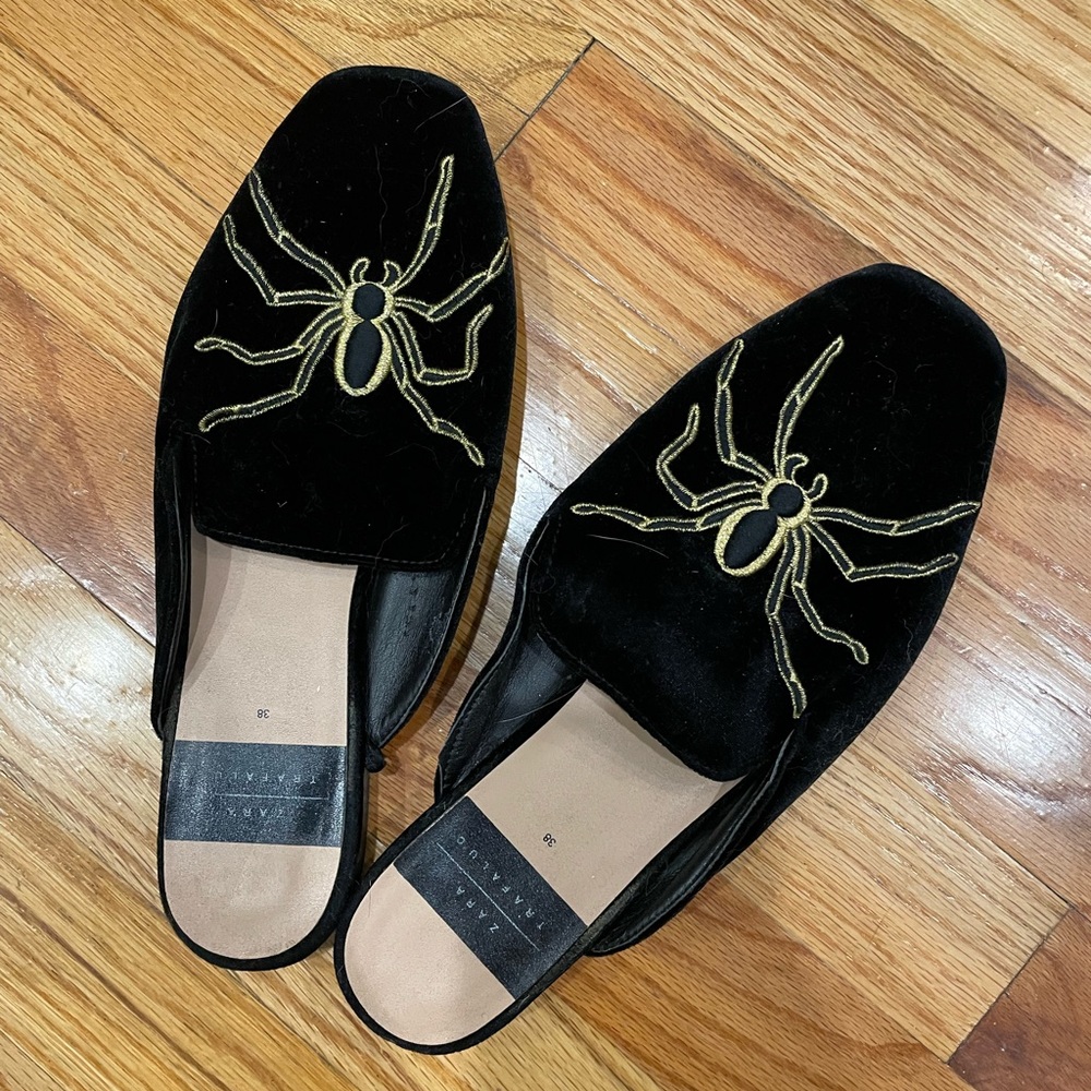 Mule Loafer Black Velvet & Gold - spider & velvet